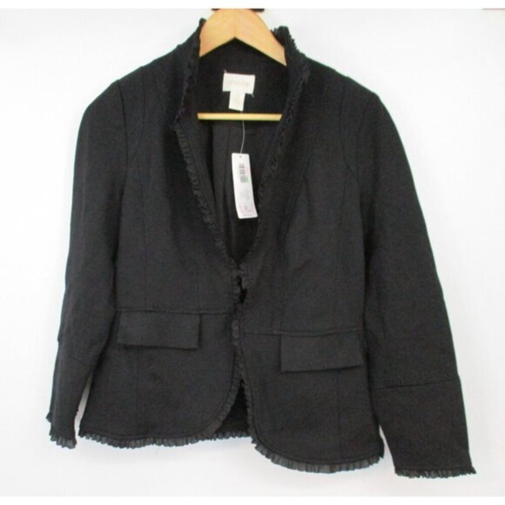 Chico's Ruffle Trim Ponte Blazer Black Jacket Womens 0 Petite